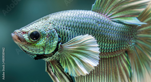 Close-up of a Stunning Betta Fish with Intricate Scales and Flowing Fins, a Captivating Aquatic Beauty Showcasing Vibrant Colors.