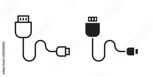 USB cable icon symbol in filled and line style. Vector icon collection