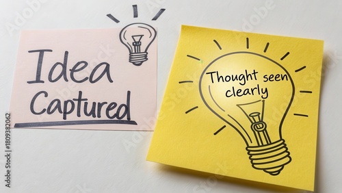 Sketched light bulbs representing ideas on sticky notes