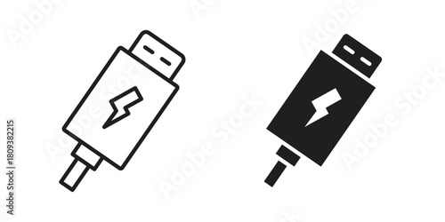 USB icon symbol in filled and line style. Vector icon collection