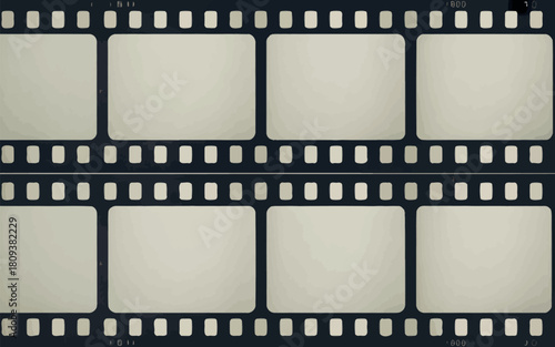 Blank vintage film strip with eight empty frames and sprocket holes