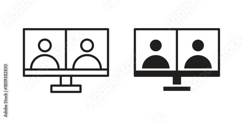 Video chat icon symbol in filled and line style. Vector icon collection