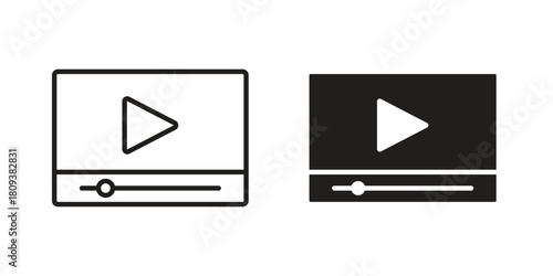 Video tutorial icon symbol in filled and line style. Vector icon collection