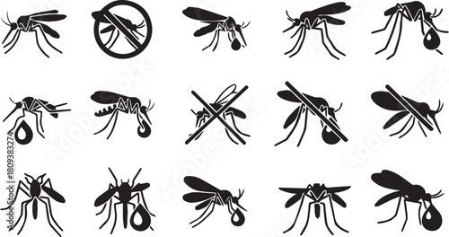 Collection of mosquito icons and symbols Keywords: mosquito, mosquitos, insect, insects, bug