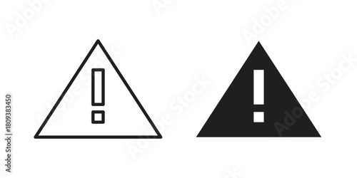 Warning triangle icon symbol in filled and line style. Vector icon collection