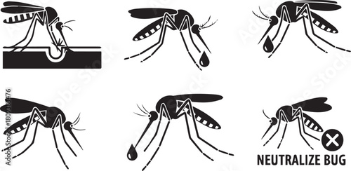 Mosquitoes Biting and Being Neutralized Icons insect