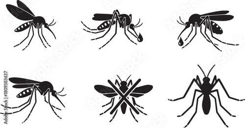 Six Mosquito Silhouettes Including Crossed Pair insect