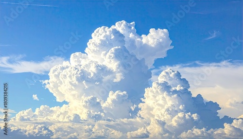 Fotografie Fluffy White Clouds Billowing Against Blue Sky Background in Bright Sunlight and