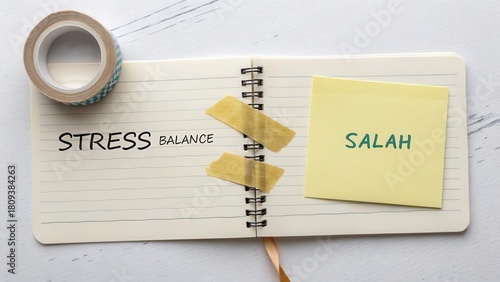 Sticky note torn and rejoined with tape on notebook page