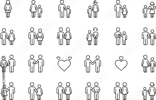 Collection of family and relationship icons representing love and connection