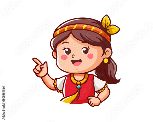 Girl in traditional costume Cartoon character logo vector illustration

