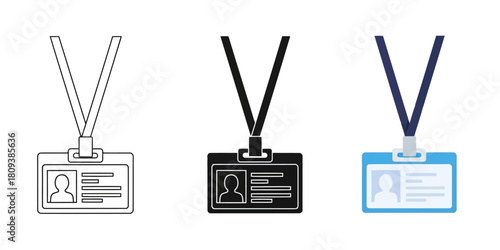 Id Badge In Three Styles Vector Set line art, silhouette and color version for diverse presentation options