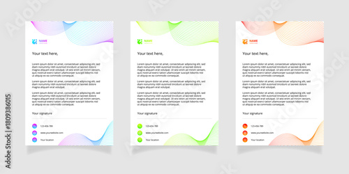 Modern set of corporate business stationery, letterheads, document templates. Professional minimalist design suitable for corporate branding, marketing materials and office identity presentations.