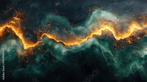 Abstract ocean waves with fiery light