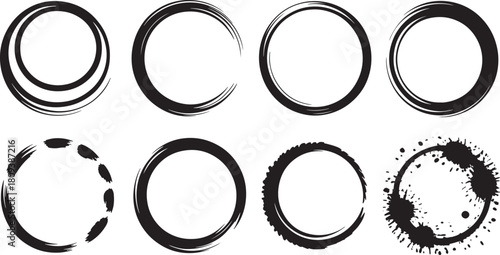 Collection of hand drawn circle elements for design in black color