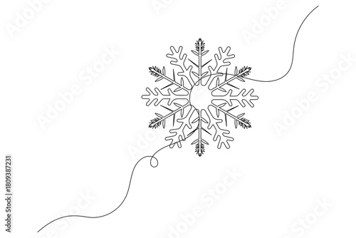 Snowflakes continuous one line drawing in minimalist outline style