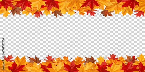 Autumn leaves frame border with transparent background for design elements