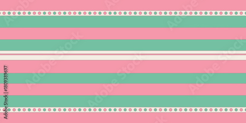 A pattern with alternating pink and green stripes and a dotted trim on the top and bottom edges design