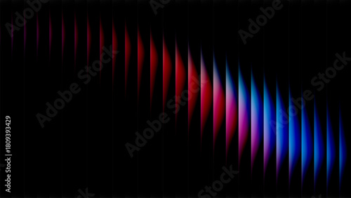 Abstract arrow stripes, luminous red-magenta-blue gradient triangles on dark tech banner vector background.
