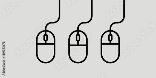 Three computer mice connected by wires on a plain background