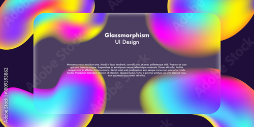 Modern glassmorphism banner with frosted glass effect, colorful gradient background, soft blur shapes for web, UI, app, creative design projects, social media banner