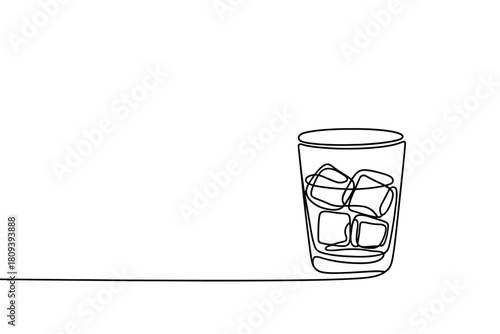 Minimalist single line drawing of a glass filled with ice cubes