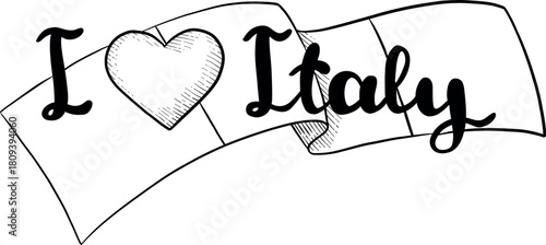 Illustration of Various Types of Italian Food in black and white engraving style. Perfect for menu decorating, packaging or printing