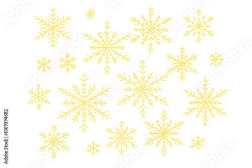Elegant Snowflakes Design. Delicate snowflakes with intricate geometric patterns scattered across a white canvas, creating a serene winter atmosphere. The. Vector illustration