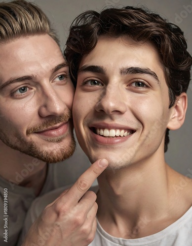 Two young men smiling and posing for the camera.