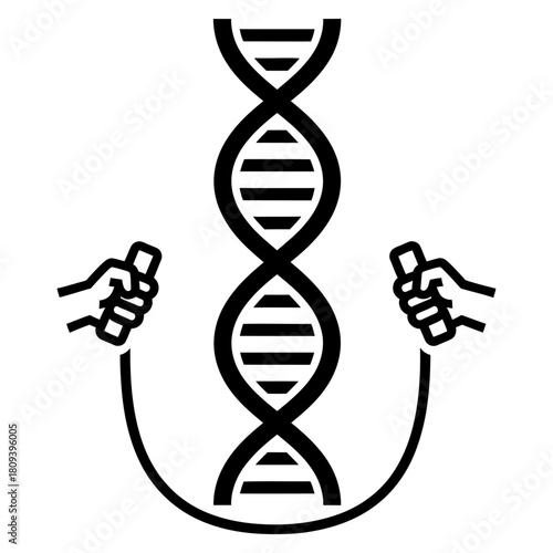 Dna strand being jumped over by a rope held by two hands