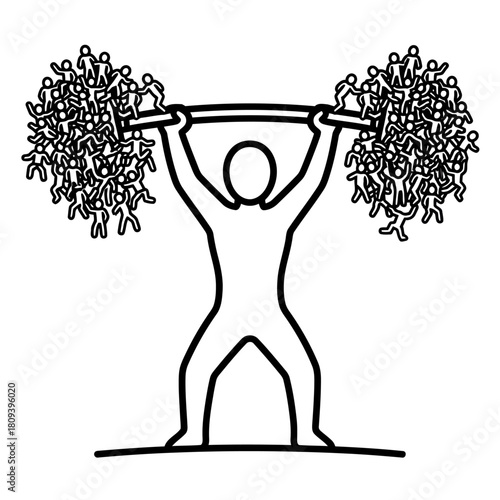 Person lifting a barbell made of crowds of people