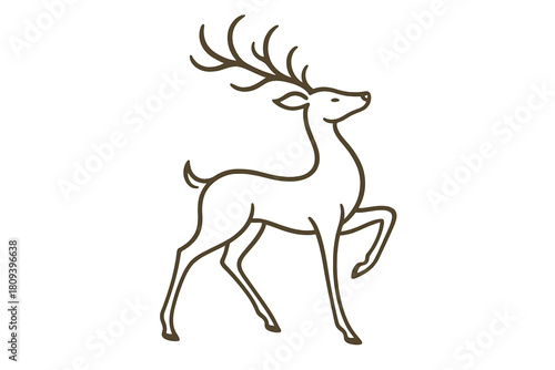 Elegant Reindeer Silhouette. Stylized reindeer silhouette drawn with a single, unbroken line, capturing its graceful form and antlers. The flowing lines suggest. Vector illustration