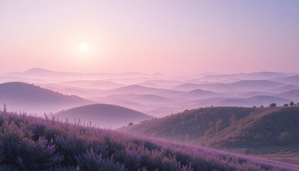 Leinwandbilder Lavendelfarbene Motive pastel soft nature landscape with rolling hills, light pink and lavender tones, dreamy  © Main Muhammad Adeel 