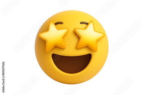 Excited emoji face with star eyes isolated on black background joyful happy emoticon expressing enthusiasm love admiration success and entertainment social media chat icon