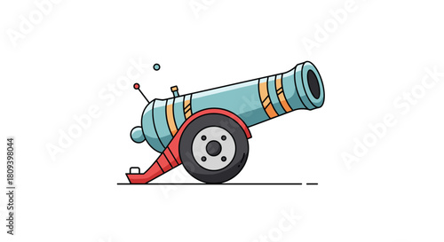 Cartoon illustration of an old-fashioned circus or pirate cannon with wheels ready to fire on a simple white background.