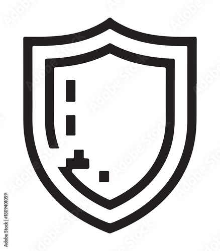 Pixelated shield crest emblem design with geometric shapes and bold outline silhouette