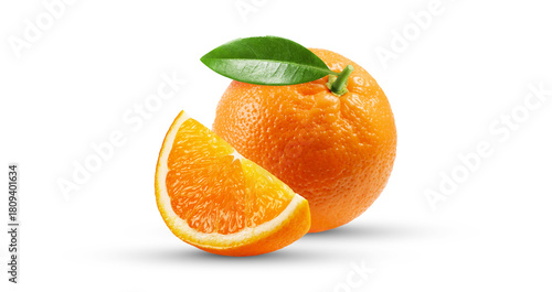 Fresh Orange with a Slice on White Background