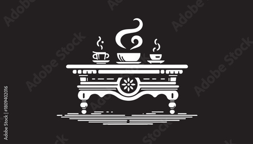cup of tea in the top of the table silhouette vector illustration, solid white background