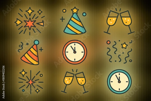 New Year Party Props on Studio Background