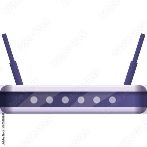 Network Router With Two Antennas In A Row Of Five Blue Lights And Transparent Background