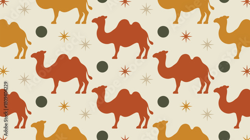 Charming camel pattern perfect for nursery decor, fabric design, and whimsical desert-themed projects with a warm, earthy color palette