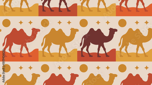 Explore the desert with this seamless camel pattern, perfect for textile designs, branding, and adding a touch of earthy charm to your project