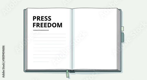 Open Book with 'Press Freedom' Text and Blank Page Symbolizing Free Expression and Unwritten Truths