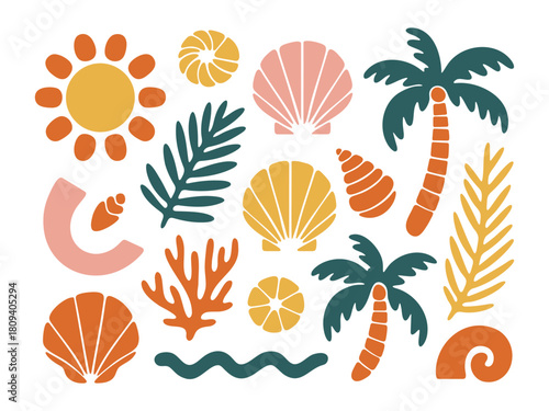 Retro tropical beach vacation elements collection vector graphic