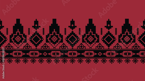 Elegant geometric pattern on deep red for stylish backgrounds and textiles, perfect for adding an ethnic flair to any project or design