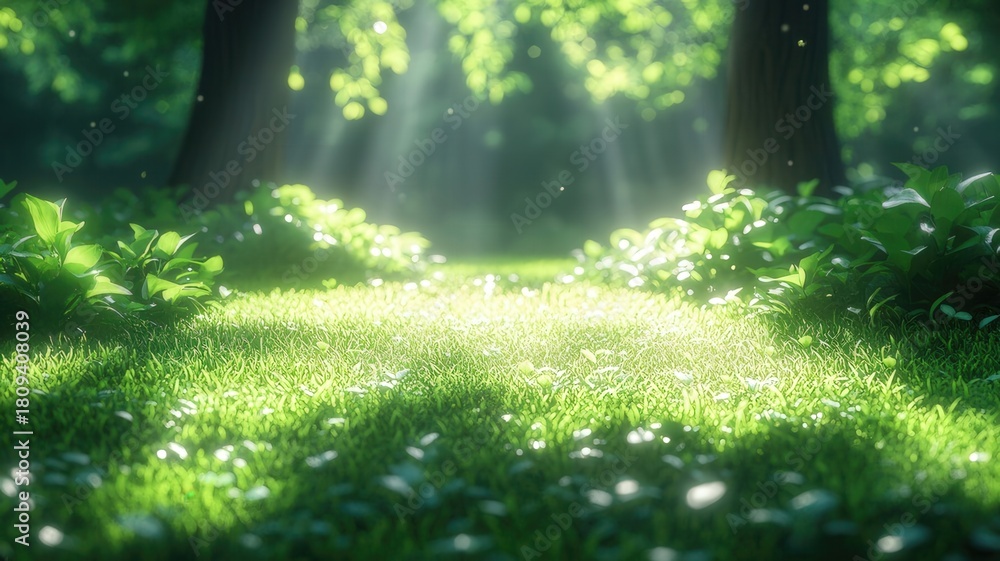 Obraz premium Green forest with sunlight