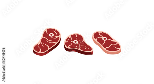 Set of three raw and juicy beef steak cuts with marbling ready for grilling or cooking.