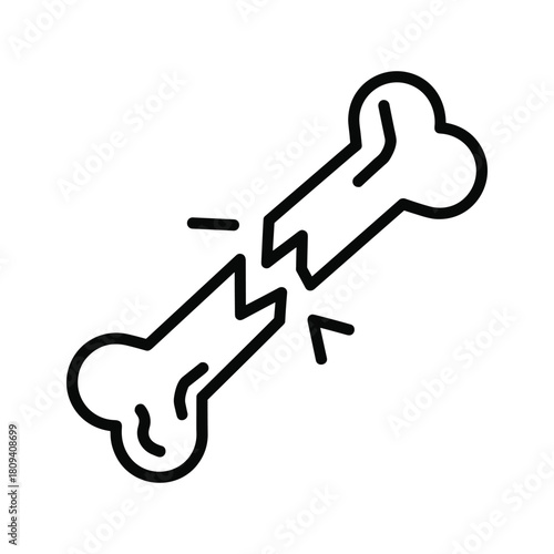 Broken bone icon representing injury, fracture, medical condition, or skeletal damage in a simple line art style