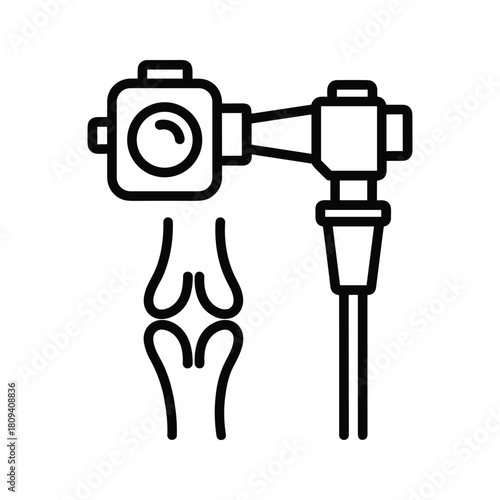 Medical endoscope examining a human knee joint, symbolizing orthopedic diagnosis and surgical procedures