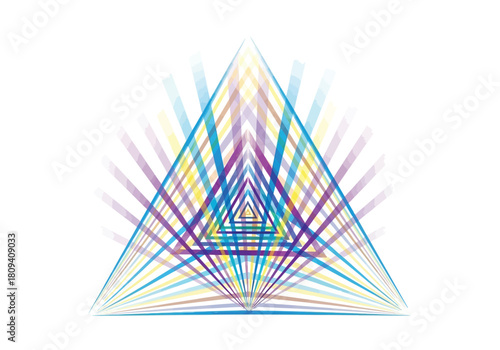 Abstract image of nested triangles in blue, purple, and yellow, creating a sense of depth and complexity.
